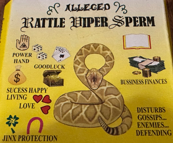 RATTLE VIPER SPERM INCENSE- Heavy spiritual cleanser for rituals to remove jinxes and hexes/ absorbs evil and wicked intentions/ strong base to clear off