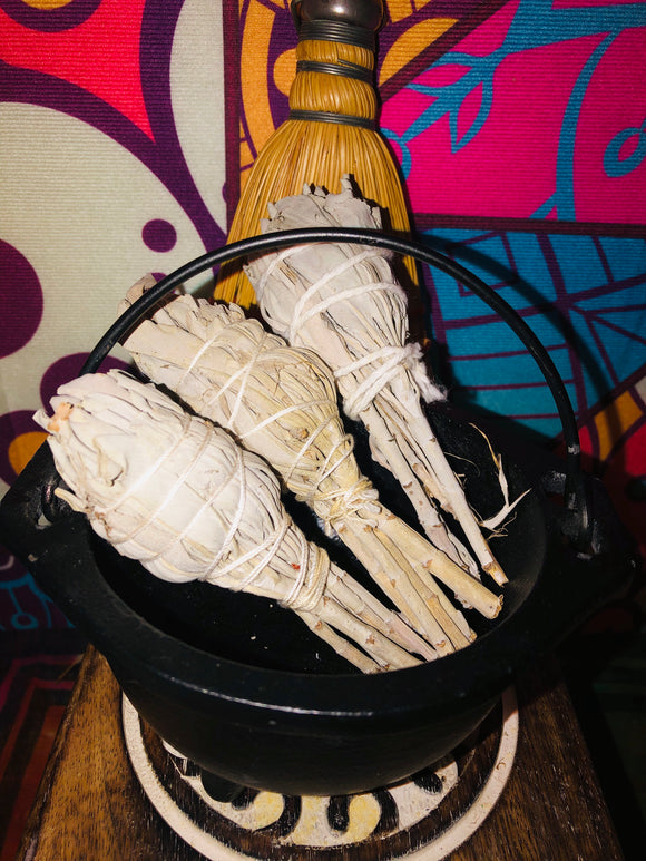 White sage torch-4” smudging white sage/clear your mind Cleanse clear clean your mind body and soul / renew home energy/ remove low vibrations /and smudge the home of all negativity evil and heaviness - Majicden
