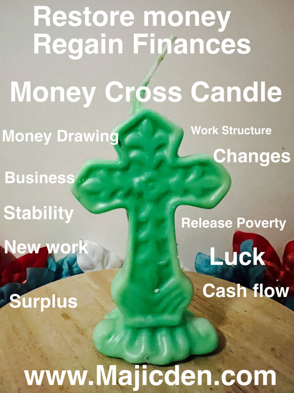 Money cross candle- monetary/ financial stabilty/ protect work/ protect finances/ restore financial stability and monetary gains / money blessings