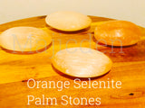 Bone worry Stone/ Clear & Orange Selenite palm stone- Healing   clearance   wisdom   peace   remove worry   remove anxiety   helps depressive thoughts and energy /obstacle breaker/ Protection