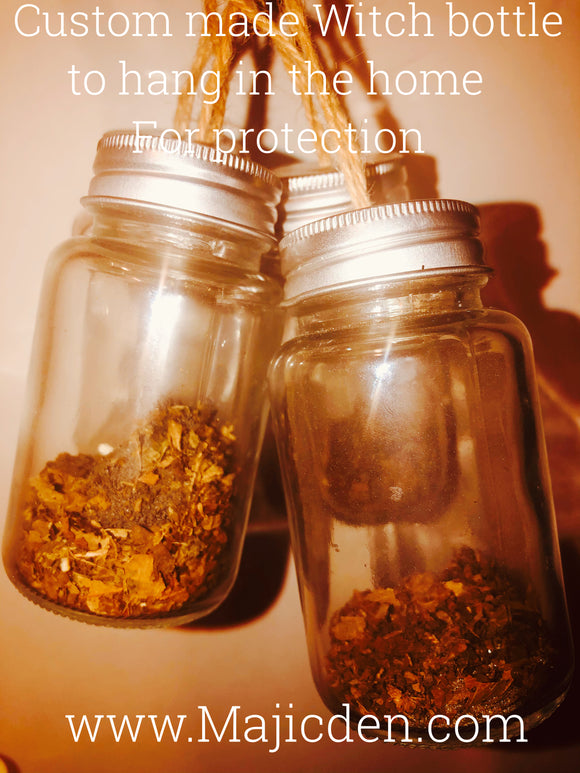 Custom made witch bottle package  hang bottle in window or by door / protection  against other witches/ shield home and y from  negativity and low vibrations