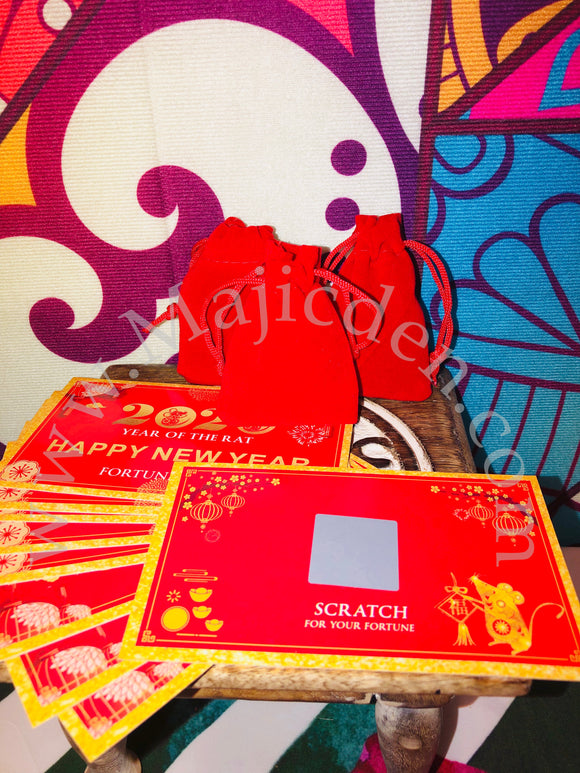 New Years Red  Lucky Mini Mojo Bag  - 3 curios / prayed over and blessed-Luck/ Prosperity/Abundance /good fortune / longevity - Majicden