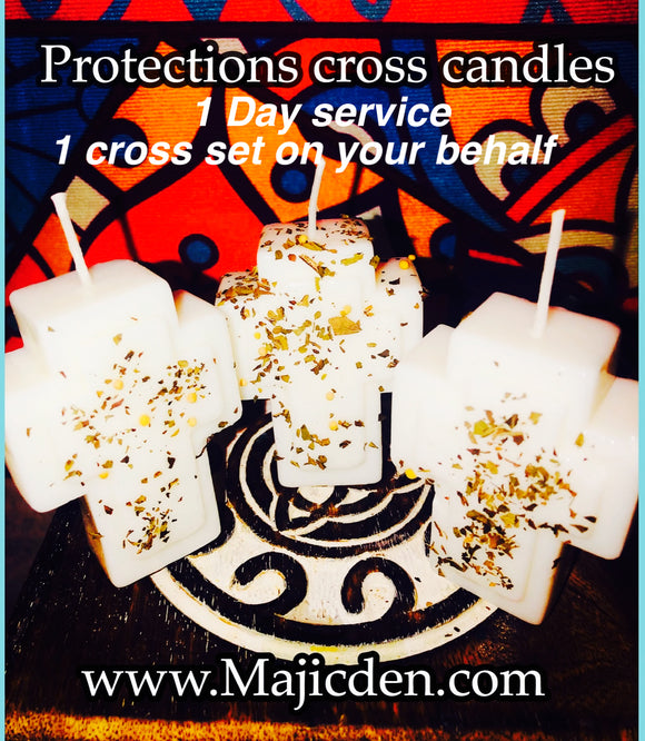 1-Protection cross candle mini service- 1 day service- entails a strong protection service for 1- person / shield from evil/ protect against enemies/ protecting from heavy attacks